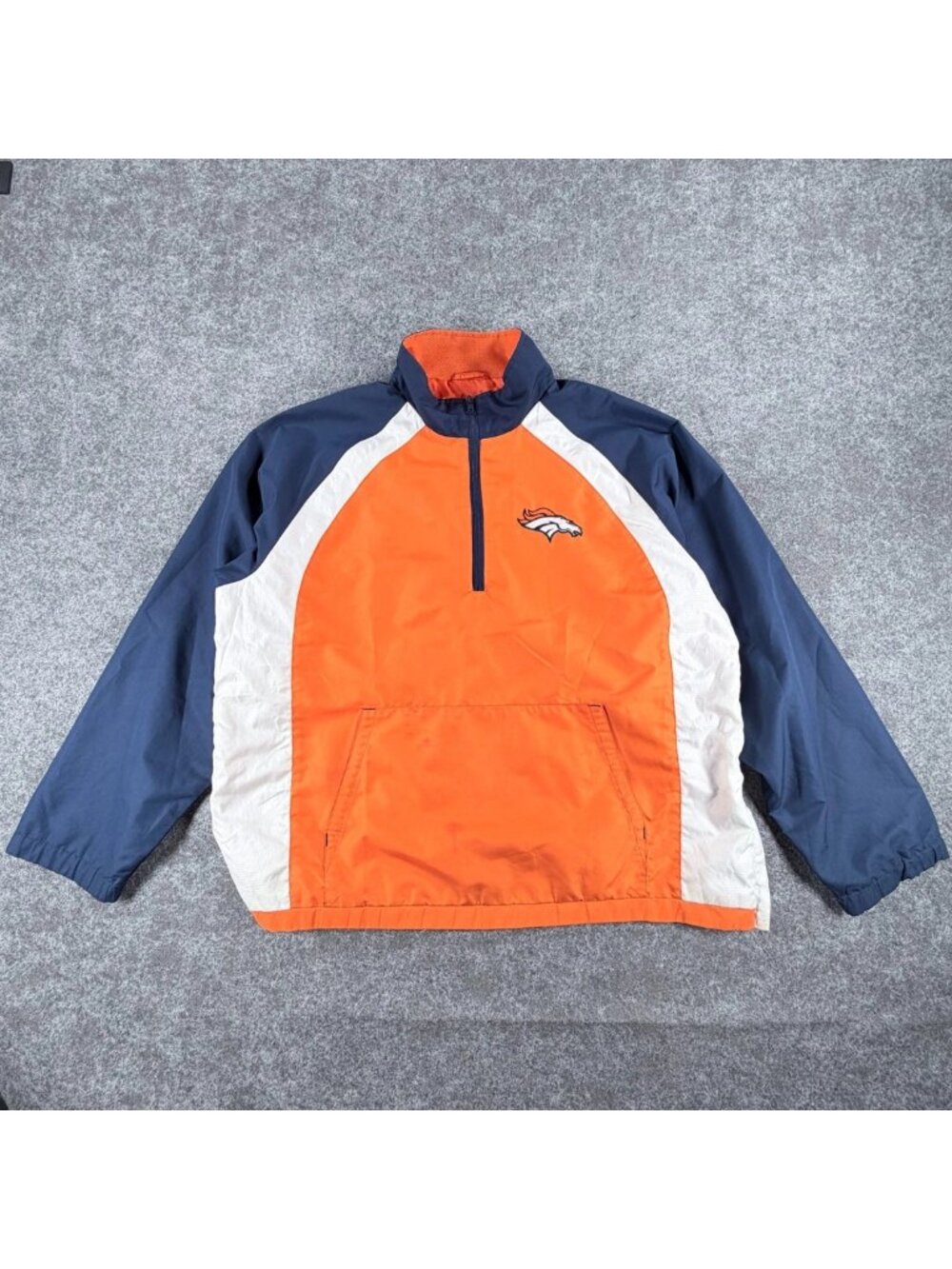NFL Denver Broncos Football 1/4 Zip Windbreaker Jacket Mens L Orange Colorblock
